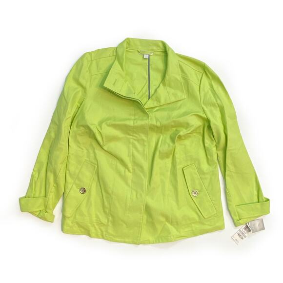 Charter Club : NEW $99 Textured Lime Green Hidden Meadow Gold Button Jacket : 1X - Picture 1 of 16
